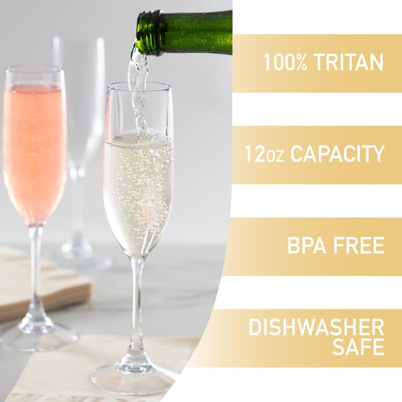 DECO D'Eco Unbreakable Tritan Champagne Flutes, 12 oz (Set of 4) - Shatterproof, Crystal-Clear, BPA-Free Glasses - Cocktail Glasses for Hosting Holiday & New Years Eve Parties - Xmas Must Have Gift Set - Image 2